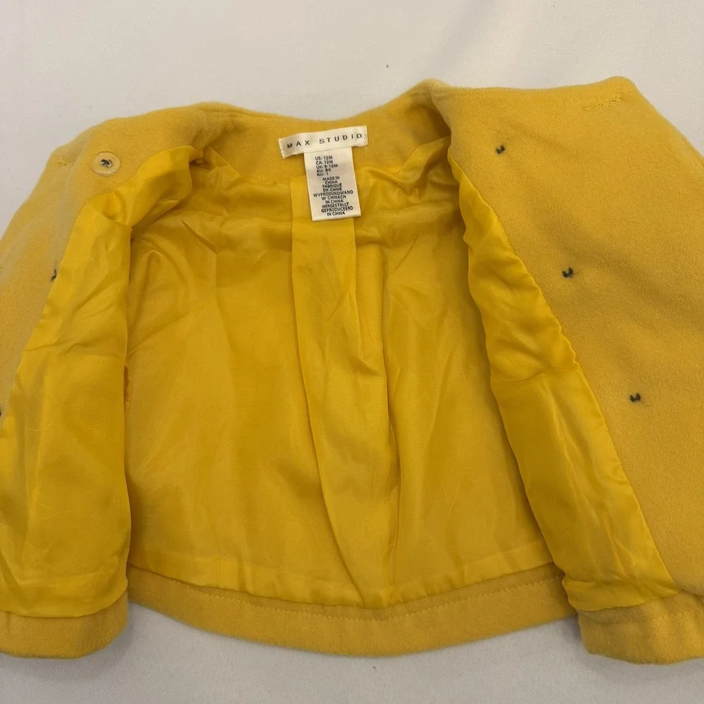 Max Studio Girls Pea Coat Yellow Size 12 Months Bell Sleeves With Bows